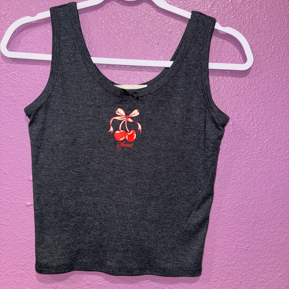 Dark Gray Cherry Embellished Tank Top